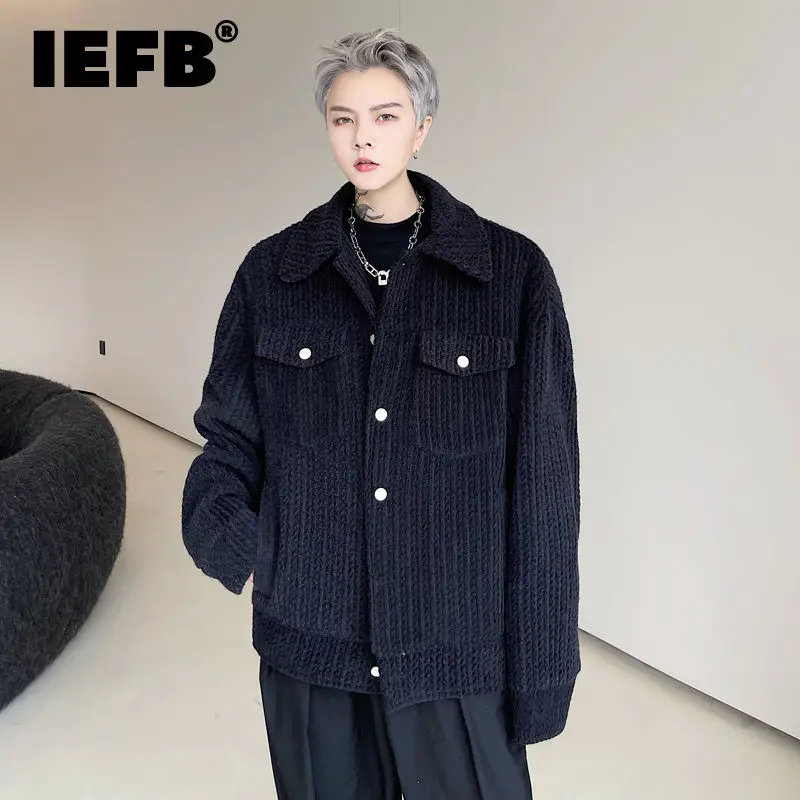 

Мужская одежда IEFB, модная однотонная трикотажная куртка с металлическими пуговицами, мужское однобортное пальто с лацканами, Осень-зима 2021