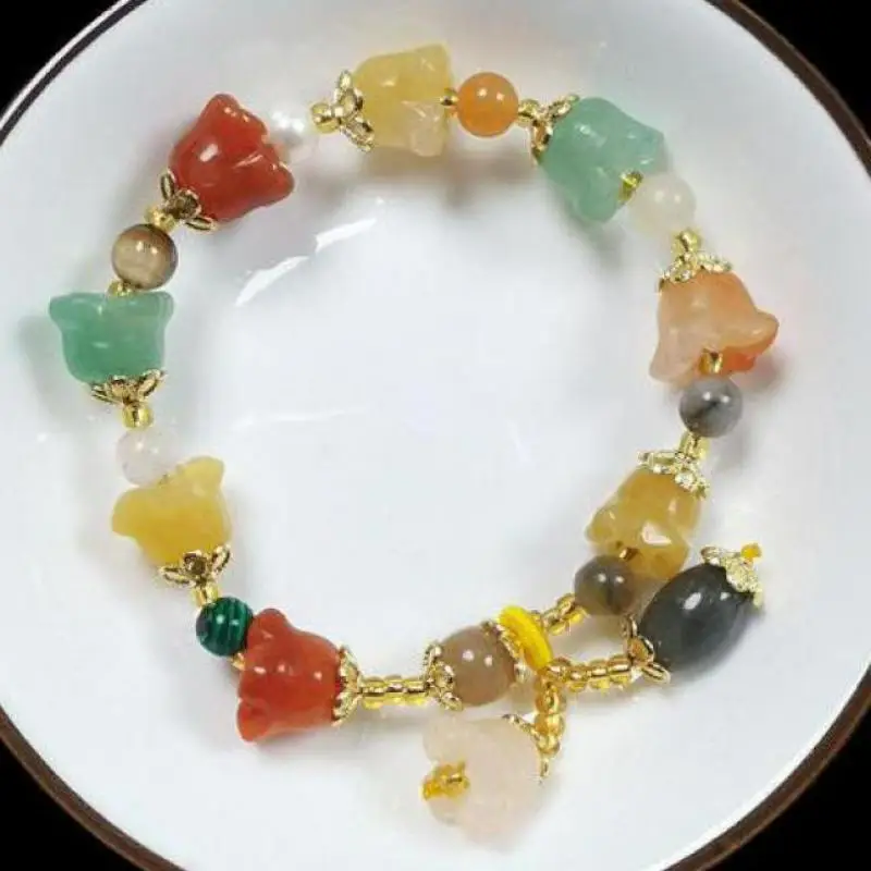 

Натуральный красочный браслет с нефритом утренняя слава женский изысканный браслет лечебные ювелирные изделия ручная резьба цветные нефр...