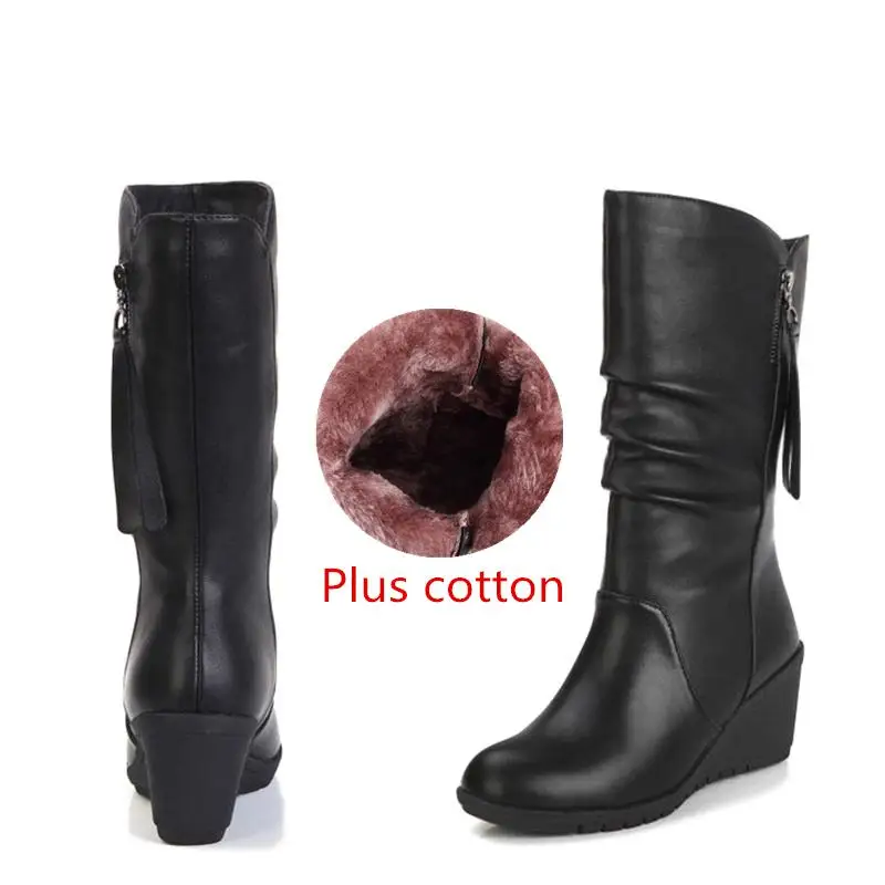 2021 new  Autumn New Fashion Boots Wedges Round Head Boots Large Size European And American Women's Shoes Winter Fringe Size 42