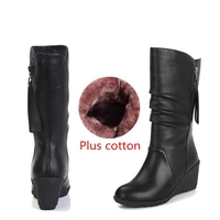 2021 new autumn new fashion boots wedges round head boots large size european and american womens shoes winter fringe size 42