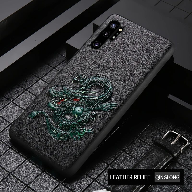 Dragon Чехол для телефона из натуральной кожи для samsung note 10 plus 10+ 3D рельефный нескользящий противоударный чехол для Galaxy note 10 plus - Цвет: Dragon