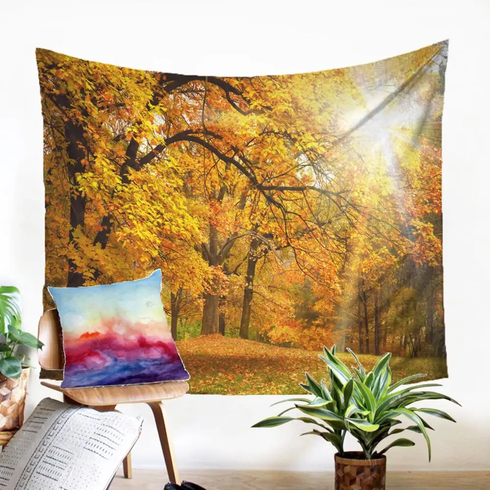 

Large Wall Tapestry Fabric Cheap Blanket On The Wall Golden Autumn Pattern Beauteous Wall Hanging For Living Room Bedroom