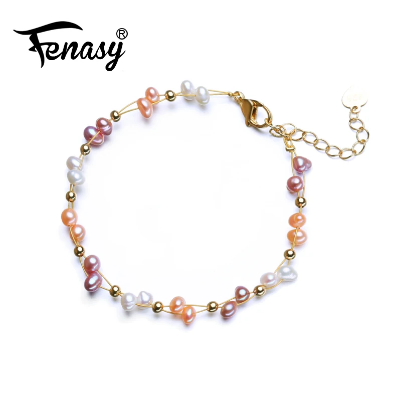 

Многослойный модный браслет FENASY из натурального пресноводного жемчуга, регулируемая цепочка, браслет для женщин, ювелирные изделия