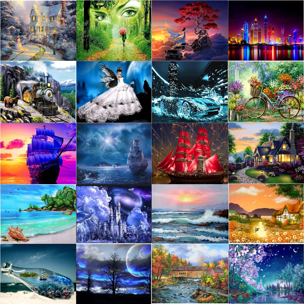 

5D diamond painting landscape seascape ship round diamond embroidery mosaic home decoration pattern DIY handmade new year gift