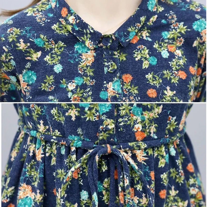 

Printing Prairie Chic Lace-up floral Dress women Fashion elegant cottons Dress Ladies spring Korean slim unlined Dresses