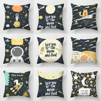 cartoon spaceman throw pillows case for couch chair animal cat fox kids black cushion cover sofa home decoration accessories