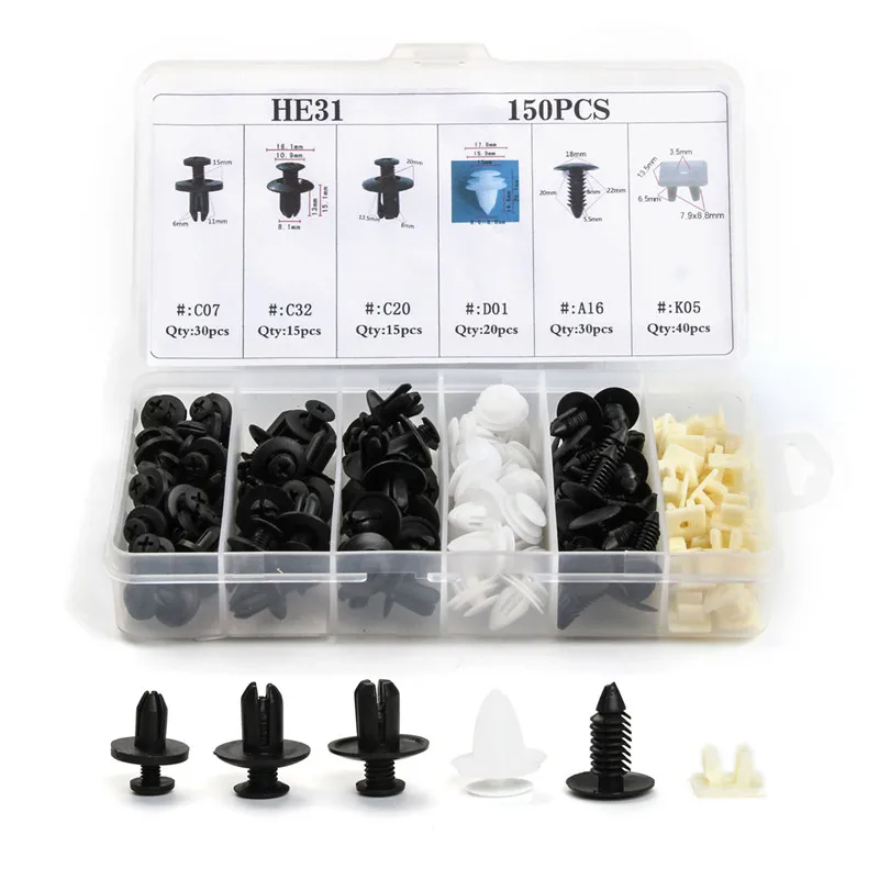 

150pcs 6 Kinds Plastic Car Bumper Clip Rivet Screws Retainer Panel Push Body Interior Kit for BMW for VW Clip Nail Fastener Kit