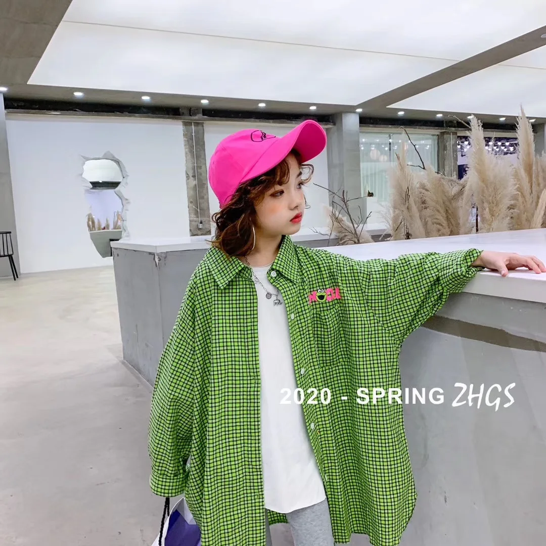 Детская одежда Новинка Весна 2020 длинная клетчатая рубашка для девочек с