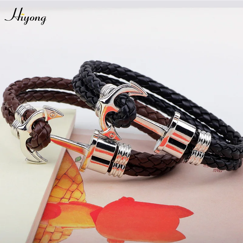 Браслет HIYONG с якорем для мужчин плетеный браслет из кожаной веревки