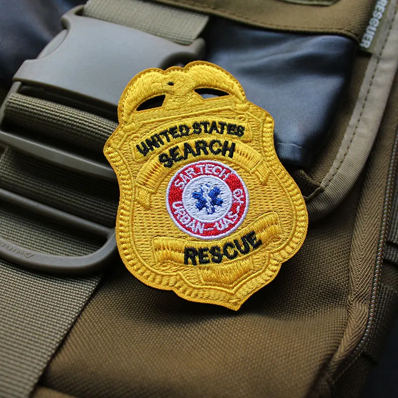 US Shield Embroidery Patch Search Badge Outdoor Military Tactical Bag Stickers Yellow Cloth Stickers for Army Accessories