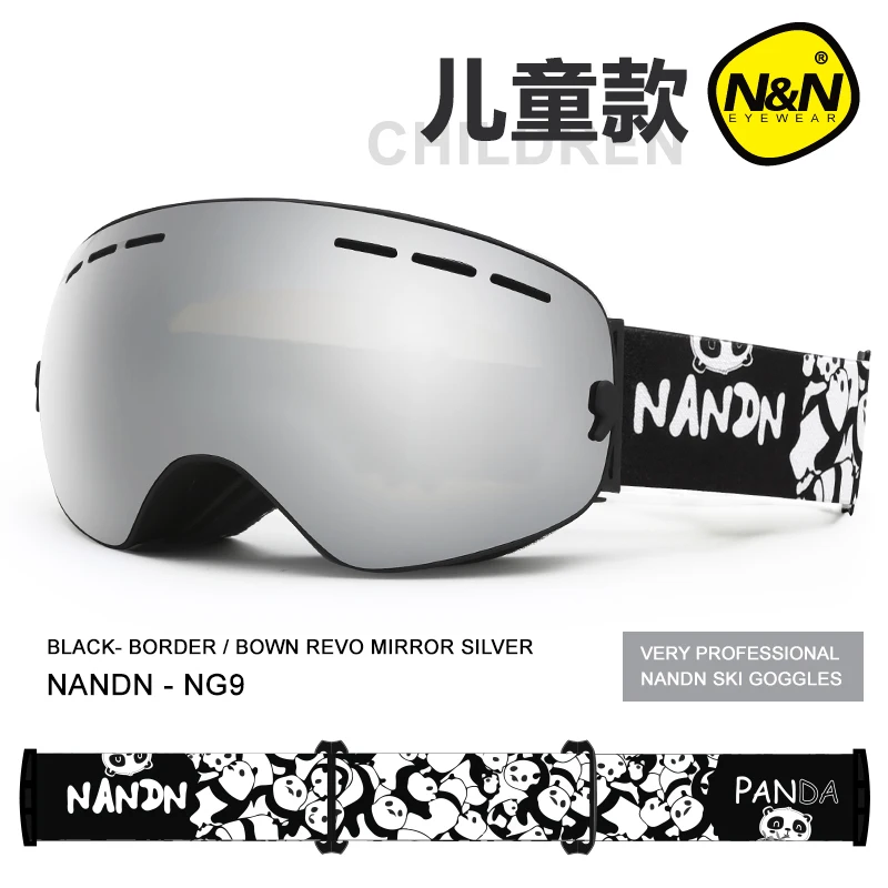 NANDN, лыжные очки для детей, маленький размер, двойные, UV400, анти-туман, маска, очки для катания на лыжах, для мальчиков и девочек, сноуборд, очки - Цвет: Black Frame-Sliver