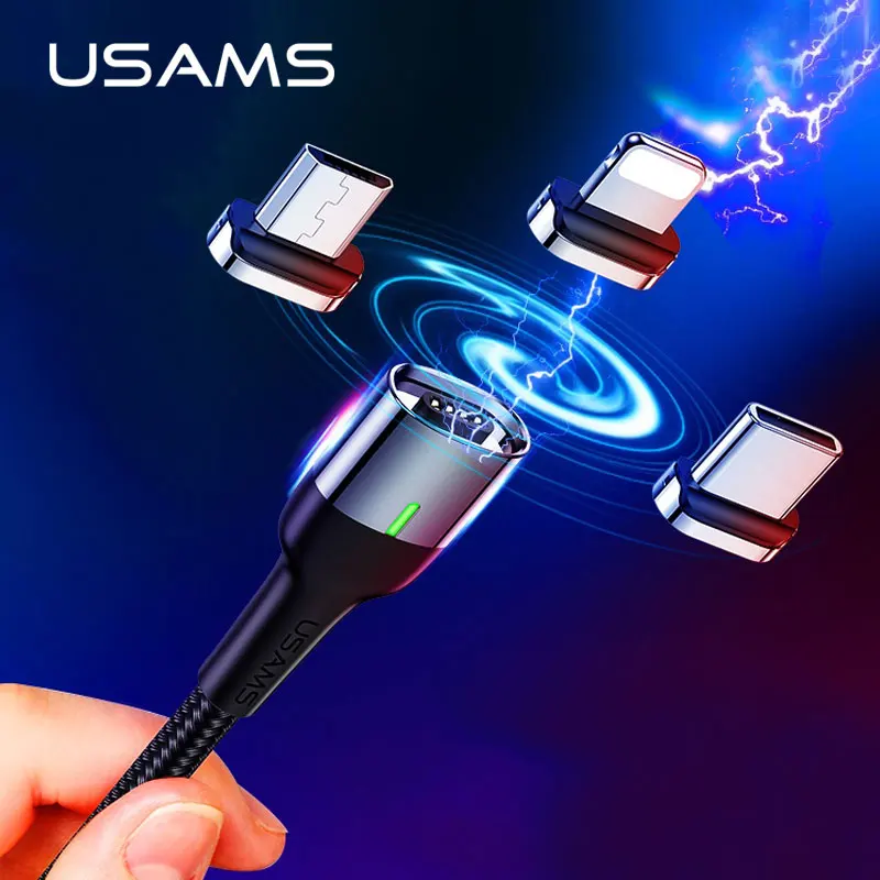 USAMS type C Магнитный Micro usb кабель 3A для быстрой зарядки iPhone samsung магнитное зарядное