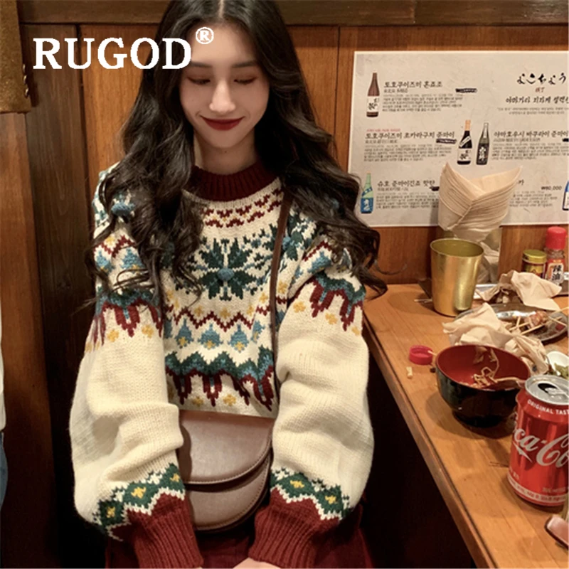 Женский Теплый свитер RUGOD корейский вязаный пуловер с круглым вырезом модный