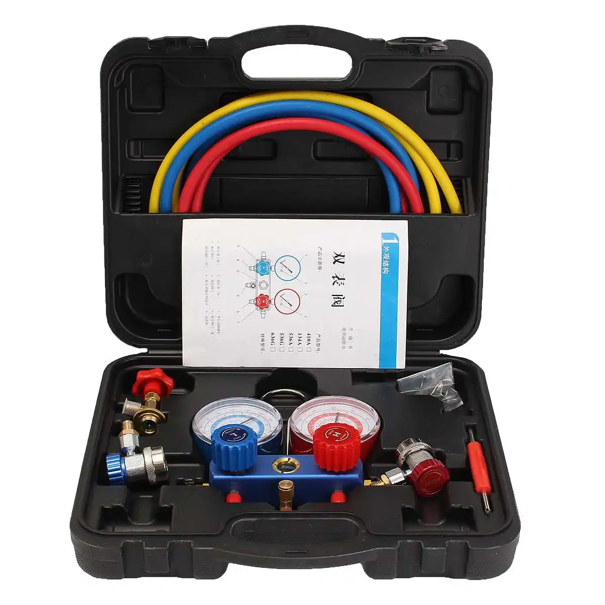 

1 Set Car Air Conditioning Pressure Manifold Gauge Hose Quick Coupler for R22 R12 R502 with Storage Box Pressure Gauge Kit