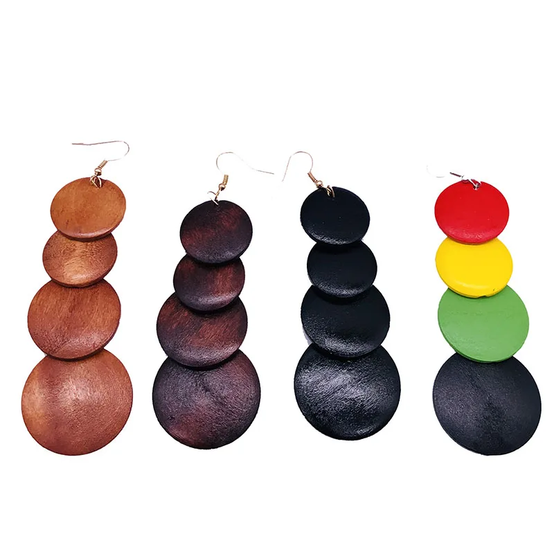 

Free shipping! African Rasta Black Brown Hoop Wooden Earrings can mixed colors