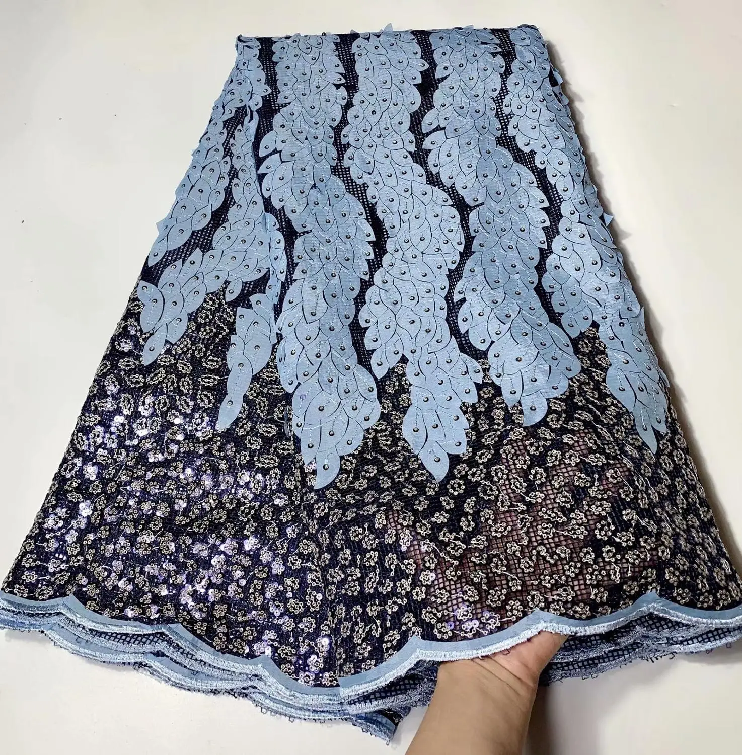 

Beautiful net tulle lace fabric with sequins 5yards african embroidered mesh lace fabric for wedding PSNO261