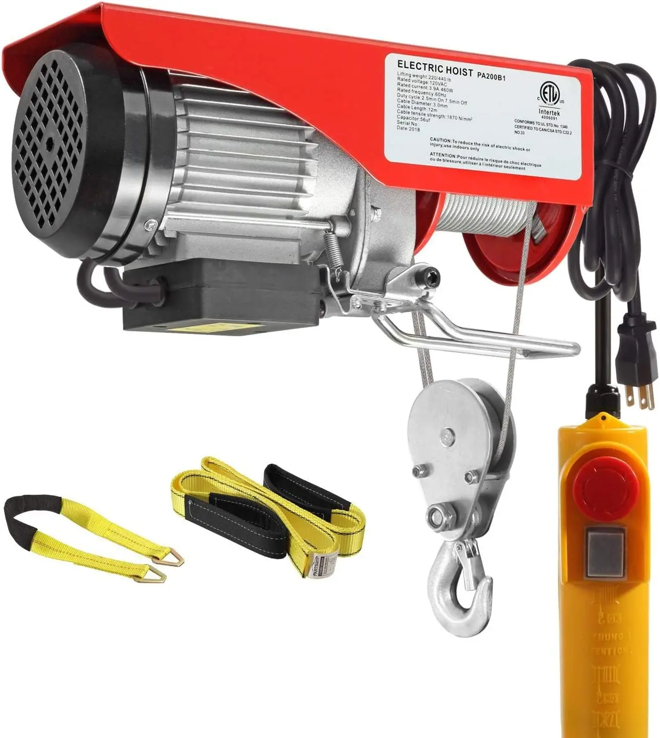 

440 lbs Lift Electric Hoist Crane Remote Control Power System Galvanized Steel Wire Bridge Crane(w/Emergency Stop Switch)