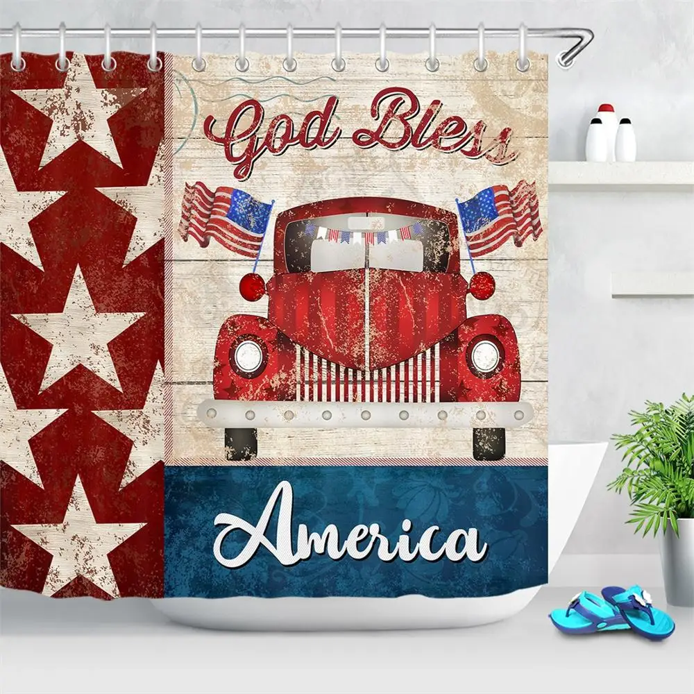 

American USA Flag Independence Day Bath Curtain Polyester Fabric United States Flags Shower Curtains Patriotic Bathroom Decor