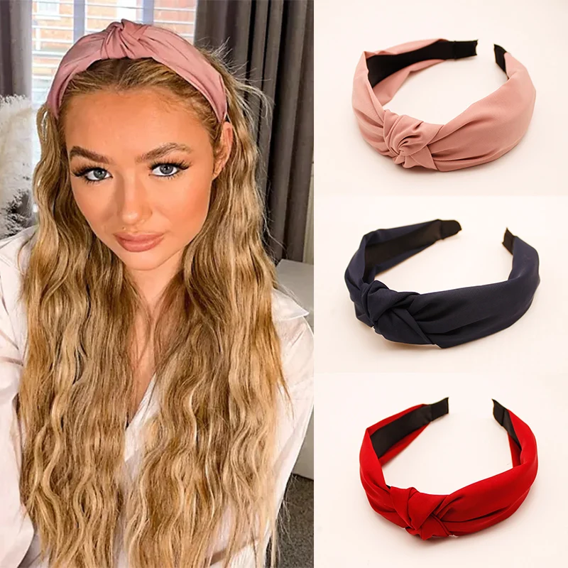 

Ladies Fashion Knot Headband Solid Color Fabric Knotted Hair Accessories Wide-Brim Simple Hairband Girls Hair Bundle Headdress