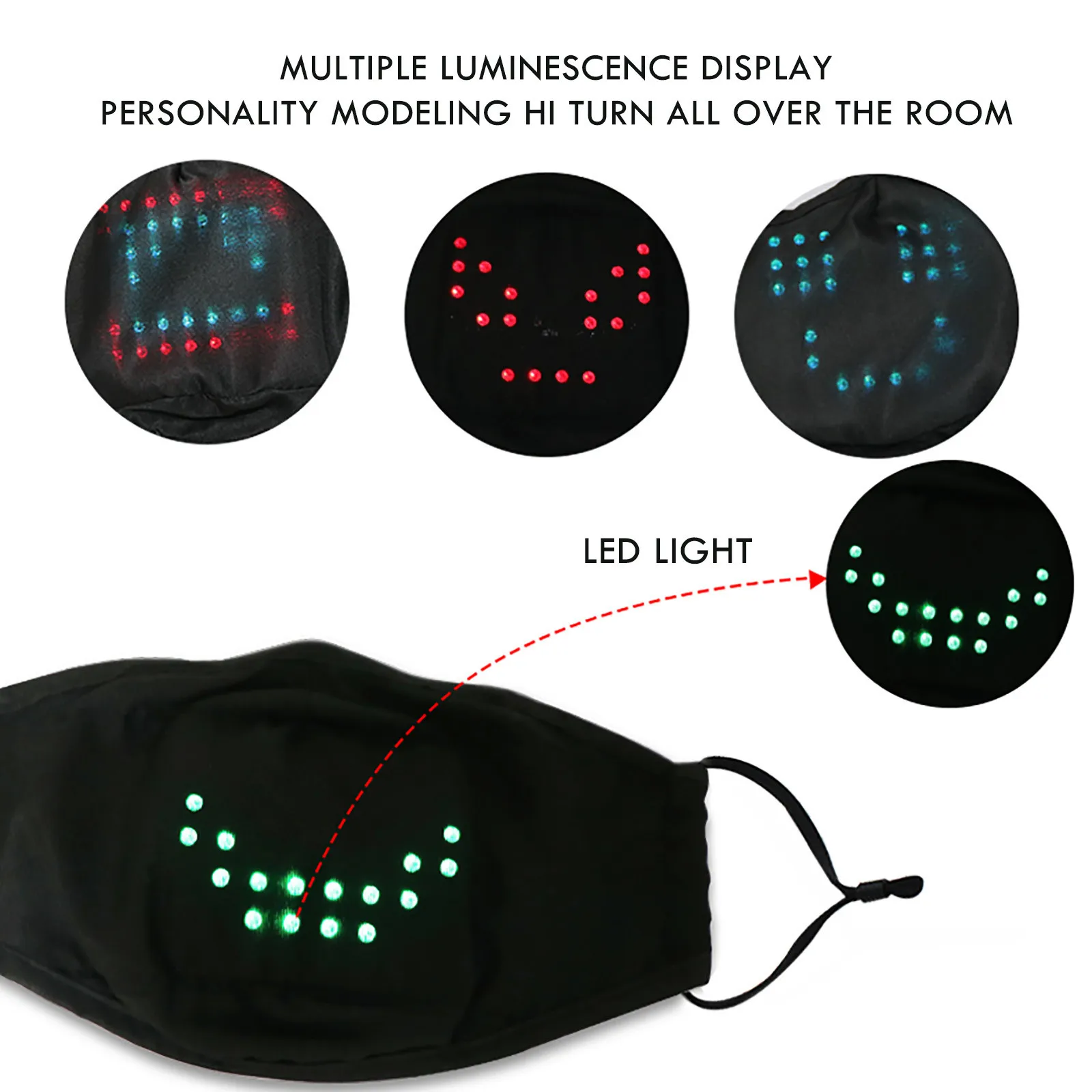 Светодиодная светящаяся маска для рта с голосовой активацией Маскарадная лица