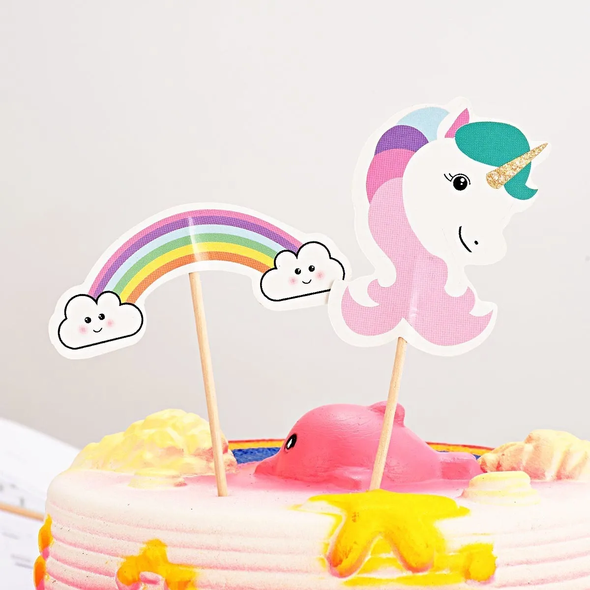 24PCS DIY Rainbow Unicorns Cupcake Toppers For Kids Baby Birthday Cake Toothpick Party Cup Decorative | Дом и сад