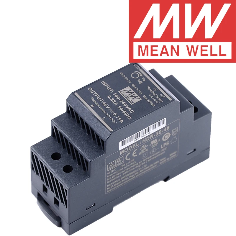 

Оригинал Mean Well HDR-30-48 DC 48 В 0,75 А 36 Вт meanwell ультратонкий ступенчатая форма DIN-рельсовый источник питания