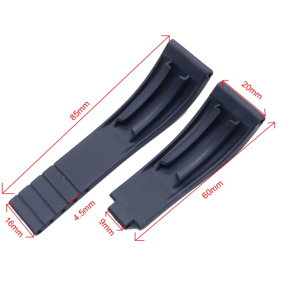 Rolamy 20mm Black Rubber Replacement Wrist Watch Band Strap For Rolex Submariner Datejust GMT Submariner Daytona Oysterflex