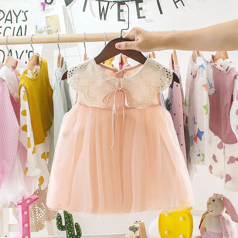 

ZWF635 Summer Baby Girl Dress Lace Collar Solid Color Girl Dresses Toddler Clothes Princess Dress Birthday Party Costume