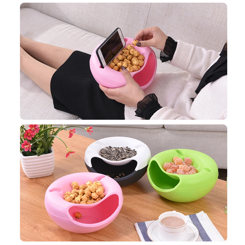

Modern Living Room Creative Shape Lazy Snack Bowl Plastic Double Layers Snack Storage Box Bowl Lazy Fruit Melon Seeds Plate Bowl