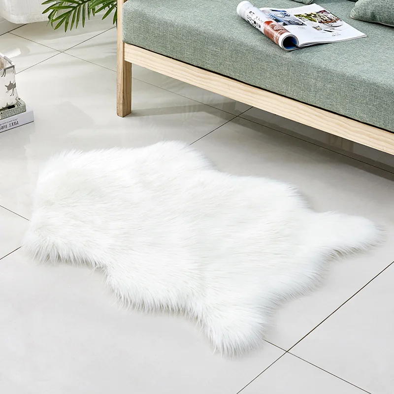 

6cm Fur Artificial Sheepskin Hairy Carpet Living Room Bedroom Rugs Skin Fur Plain Fluffy Area Rugs Washable Bedroom Faux Mat