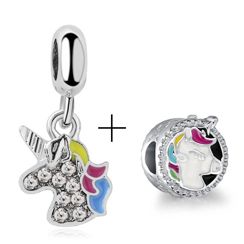 2 шт./лот Модный милый кулон в виде единорога подходит для брендовых браслетов