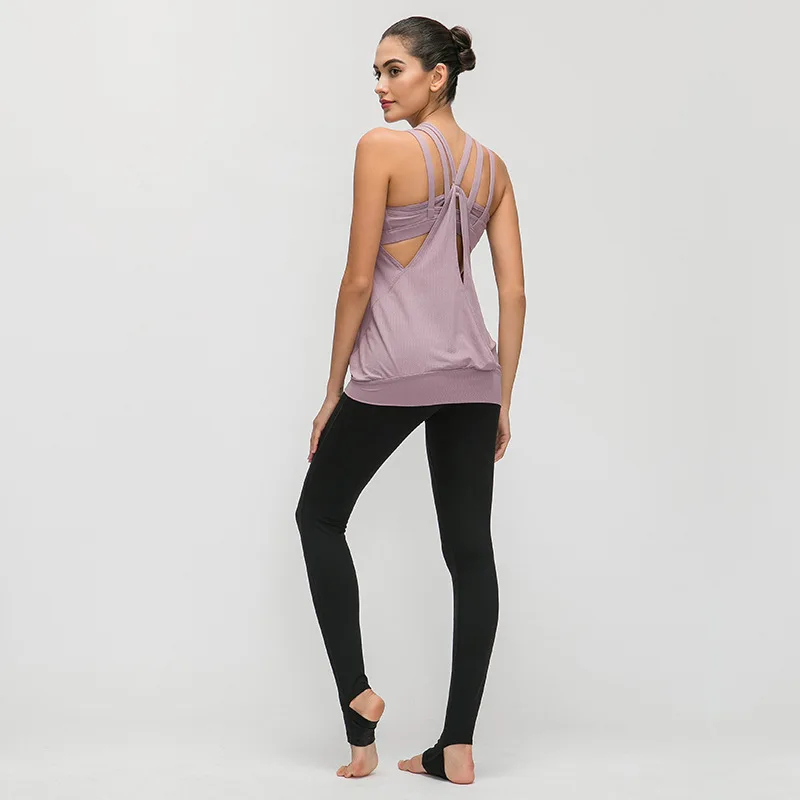 Женская майка с бретельками на спине для йоги спортивная одежда без рукавов со