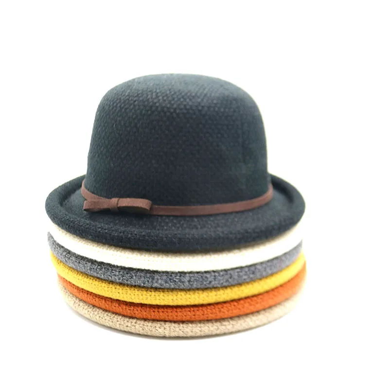 

High Quality Material Fedoras Unisex Casual Round Top Crimping Hats Fashion Winter Warm Cap For Men Women
