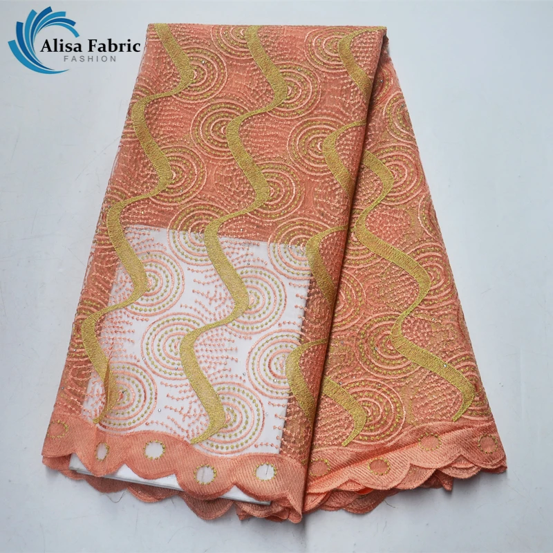 

Alisa Soft French Tulle African Lace Fabric 2021 High Quality Swiss Embroidery Beaded Nigerian Wedding Gown Materials 2.5 Yards