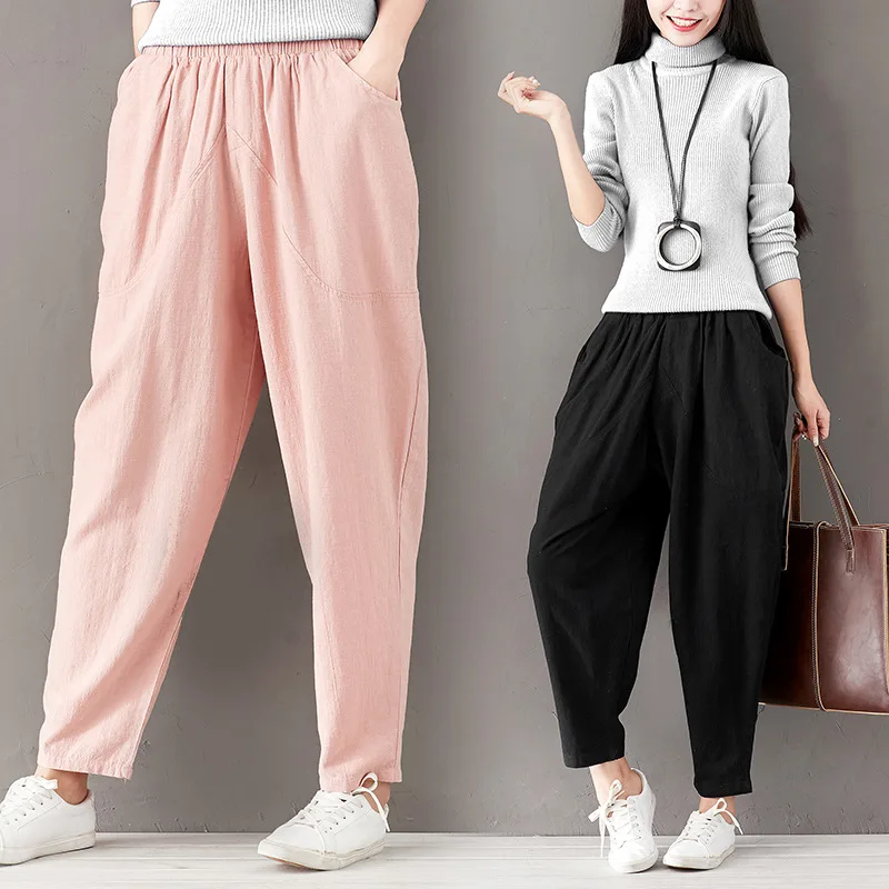 Брюки женские свободные с эластичным поясом модные повседневные штаны султанки