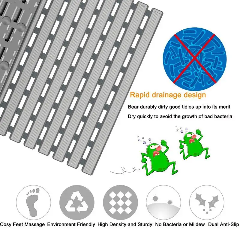 

Non Slip Bath Mat with Suction Cups, Bathroom Kitchen Door Floor Tub Shower Safety Mats Anti-Bacteria Professional with Drain Ho