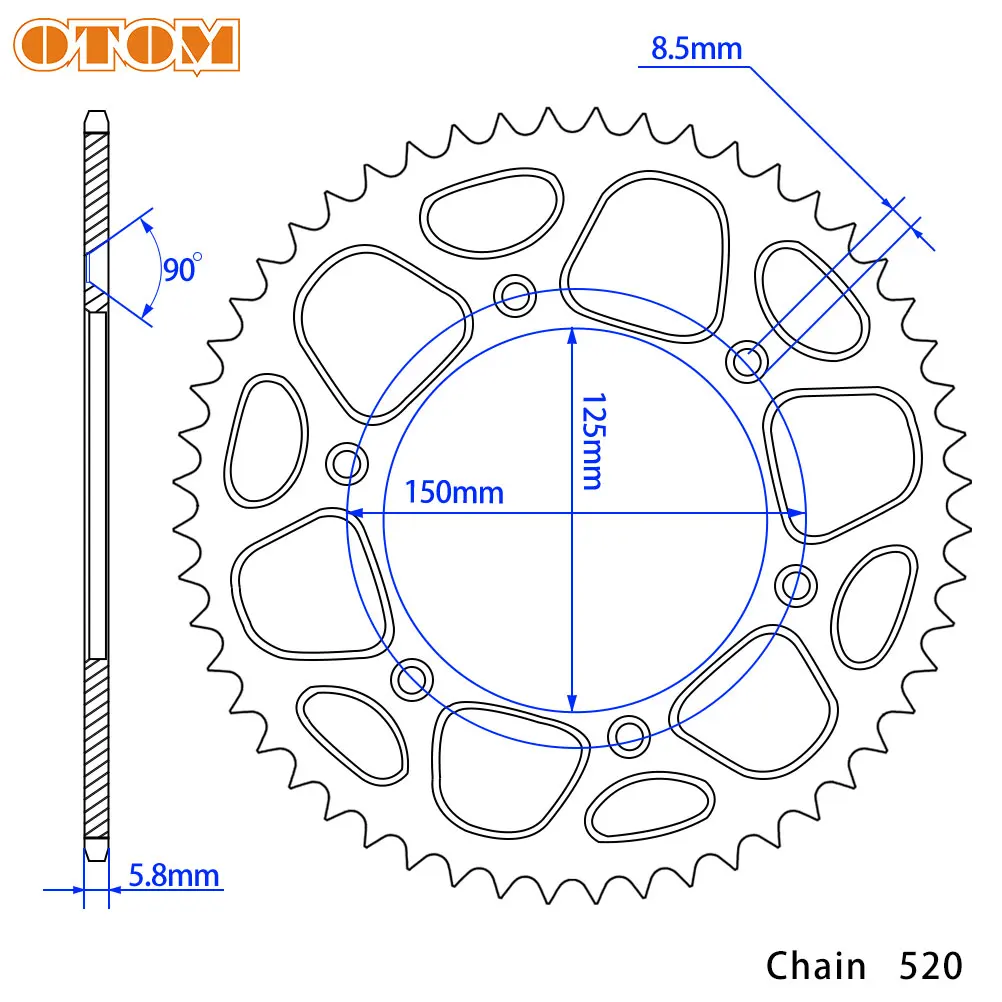 Задняя цепная Звездочка OTOM 52T с винтами для цепи мотоцикла KTM EXC EXCF SX XCW XCFW MXC HUSQVARNA FC