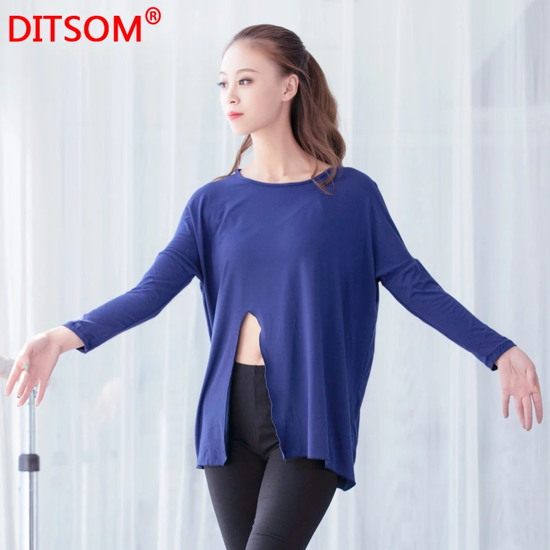 Однотонная пикантная рубашка с длинным рукавом для йоги топ современных танцев