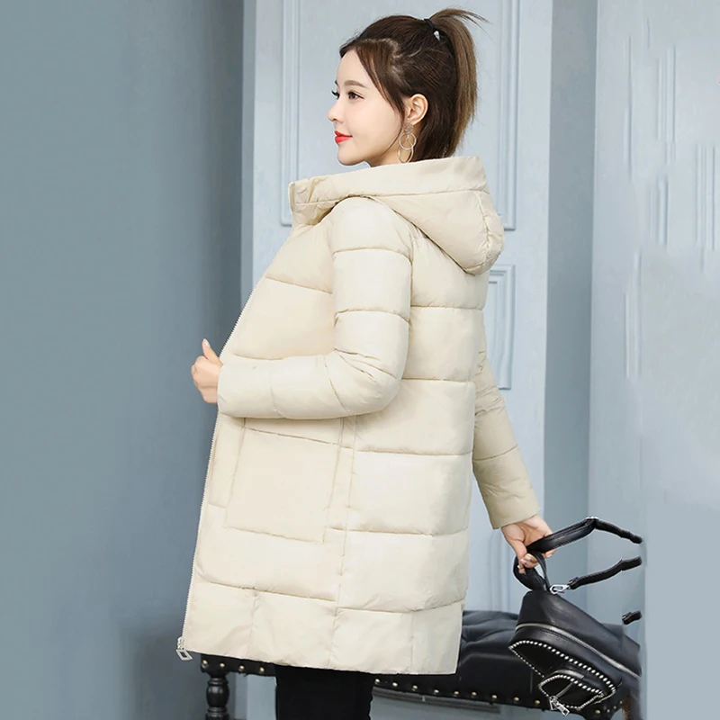 Новинка зимняя женская куртка с капюшоном длинное теплое хлопковое пальто