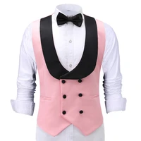 casual mens pink waiter vest jacket slim fit prom double breasted blazer champagne suits waistcoat for wedding best man grooms