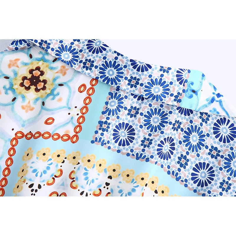 

YENKYE Vintage Patchwork Print Shirt Dress Women Lapel Collar Long Sleeve Casual Loose Ropa Mujer Summer Plus Size Short Vestido