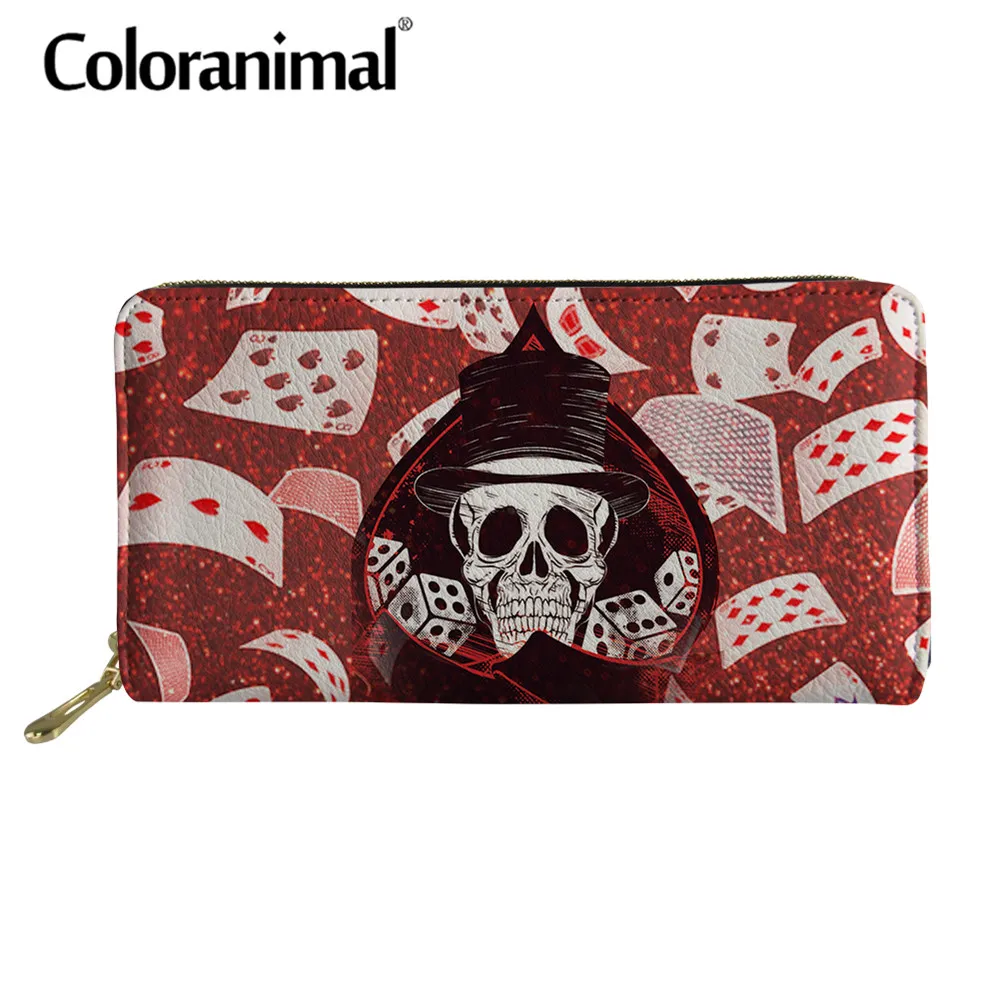 

Coloranimal в готическом стиле с рисунком черепа женский клатч-Кошелек из искусственной кожи кредитной держатель для карт с застежкой-молнией вы...