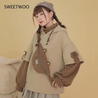 send bag bear anime hoodie women kawaii round neck long sleeve oversized streetwear autumn and winter clothes sweater
