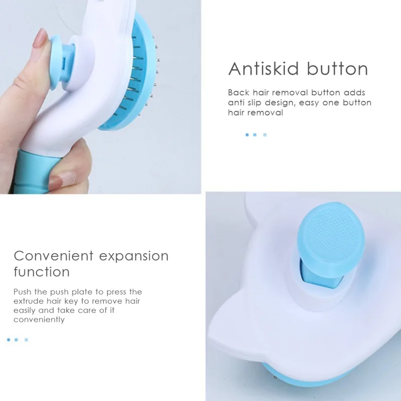 

Pet Hair Removal Grooming Comb Soft Stainless Steel Cats Dog Automatic Non-Slip Brushs One Key Cleaning Supplies