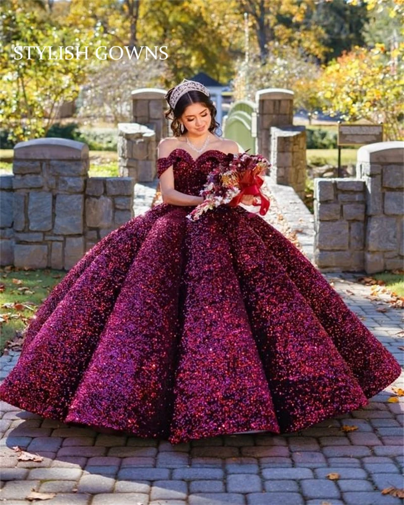 

Sparkly Off The Shoulder Quinceanera Dress Princess Sequined Ball Gown Pageant Birthday Party Sweet 16 15 Robe De Bal