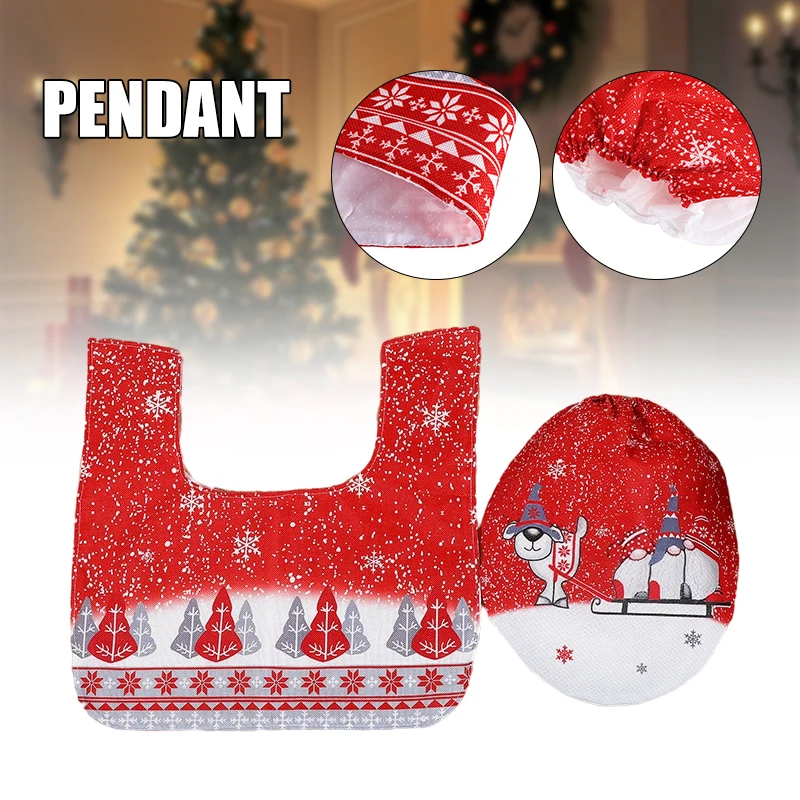 

Набор чехлов и ковриков на сиденье унитаза, нескользящий декоративный коврик из нетканого материала с мультяшным рисунком на Рождество, дл...