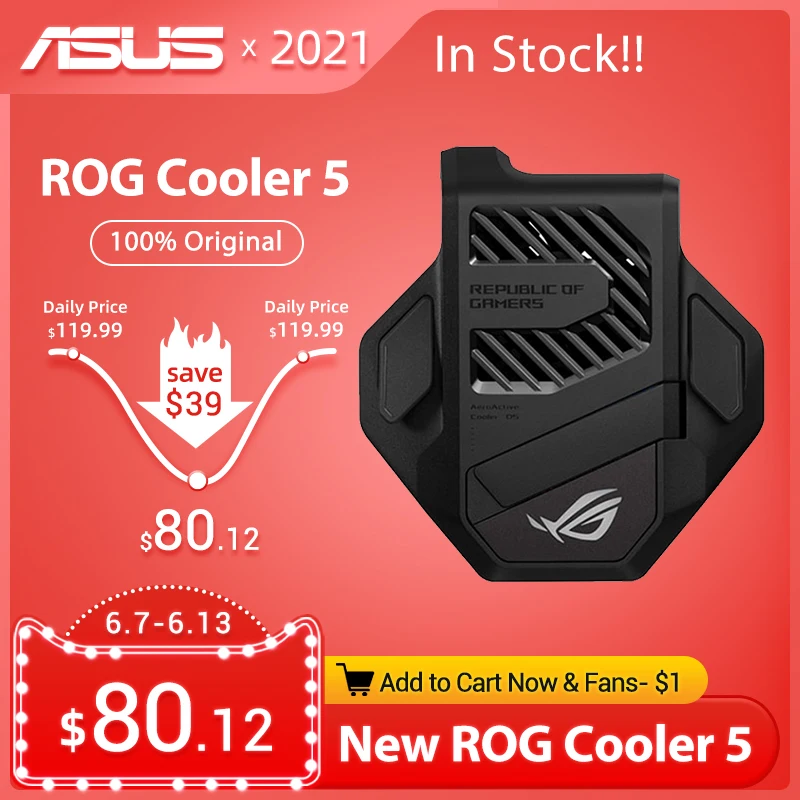 Verkauf ASUS ROG AeroActive Kühler 5 Lüfter Für ASUS ROG 5 Gaming Handy Kühler Fan Mit Halter LED Beleuchtung Zubehör
