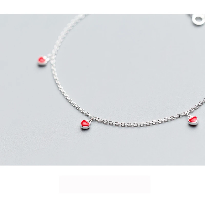 Trustdavis 925 Real Sterling Silver Fashion Women's Jewelry 5 Red Heart 21cm Sweet Anklets For Women Sterling Silver DS600