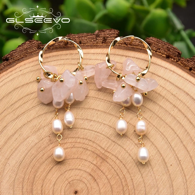 GLSEEVO натуральный серьги с розовыми кристаллами женский свадебный подарок