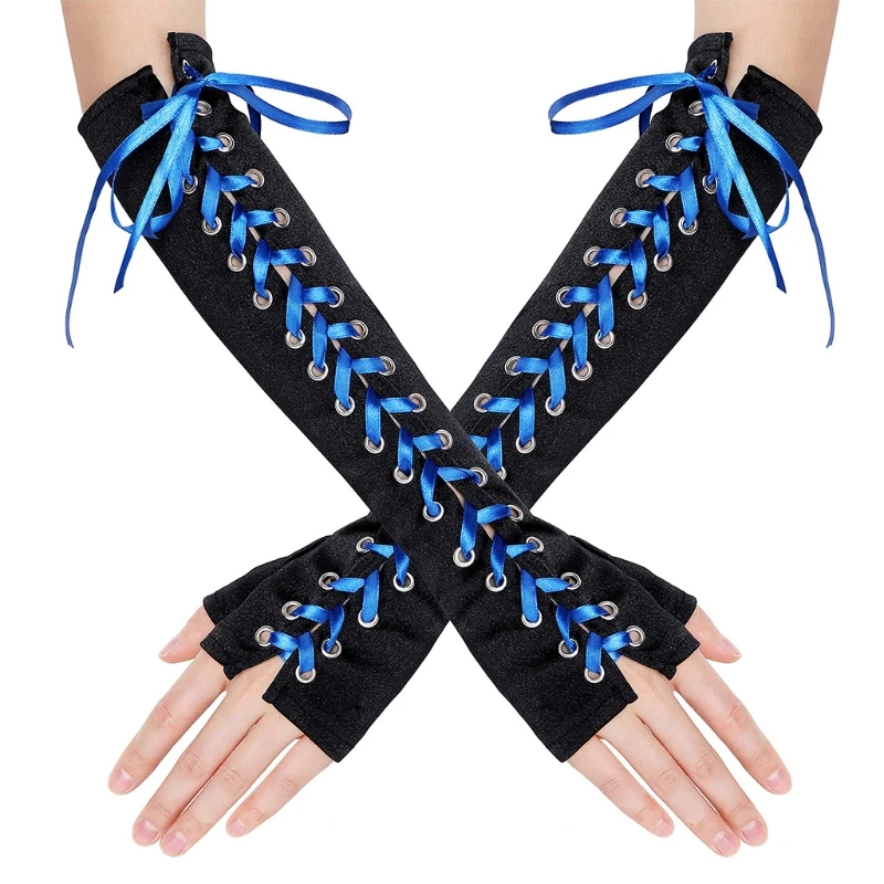 Сексуальные перчатки со шнуровкой атласные с открытыми пальцами длинные до
